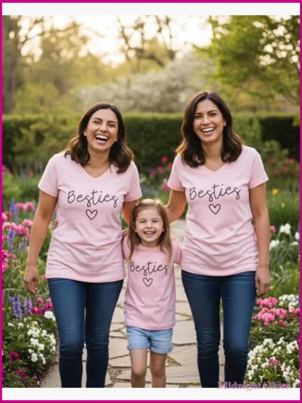 Mommy and Me Matching Tees - Besties - V-Neck Short Sleeve Cotton Spandex